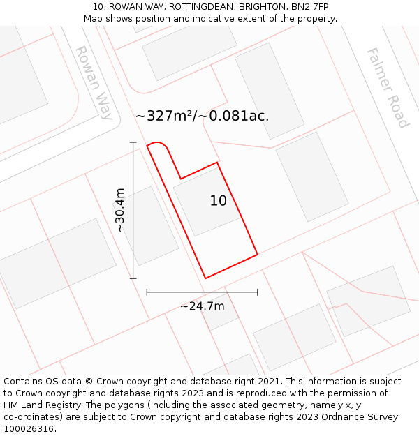 10, ROWAN WAY, ROTTINGDEAN, BRIGHTON, BN2 7FP: Plot and title map