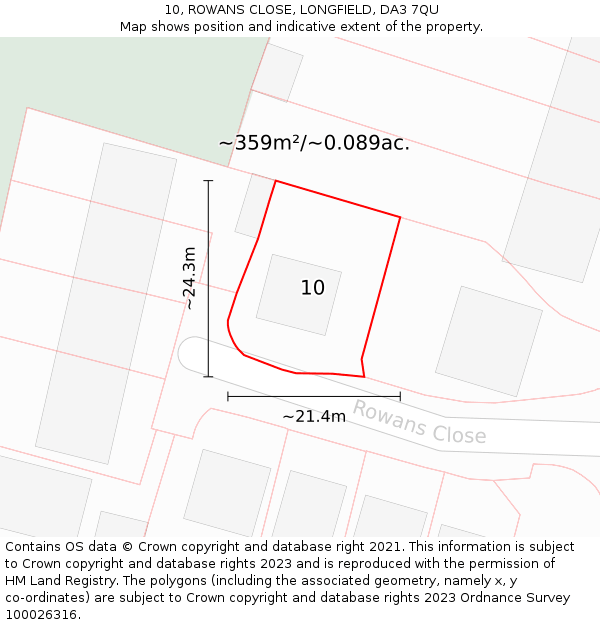 10, ROWANS CLOSE, LONGFIELD, DA3 7QU: Plot and title map