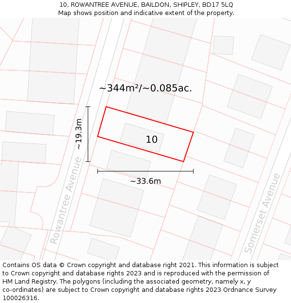 10, ROWANTREE AVENUE, BAILDON, SHIPLEY, BD17 5LQ: Plot and title map