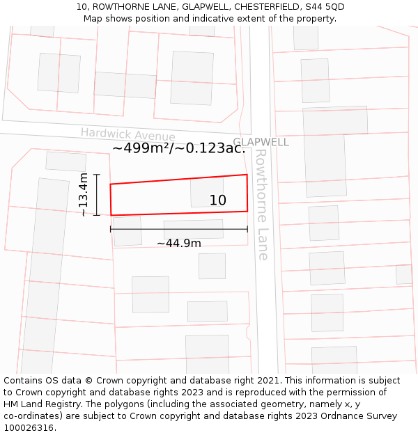 10, ROWTHORNE LANE, GLAPWELL, CHESTERFIELD, S44 5QD: Plot and title map