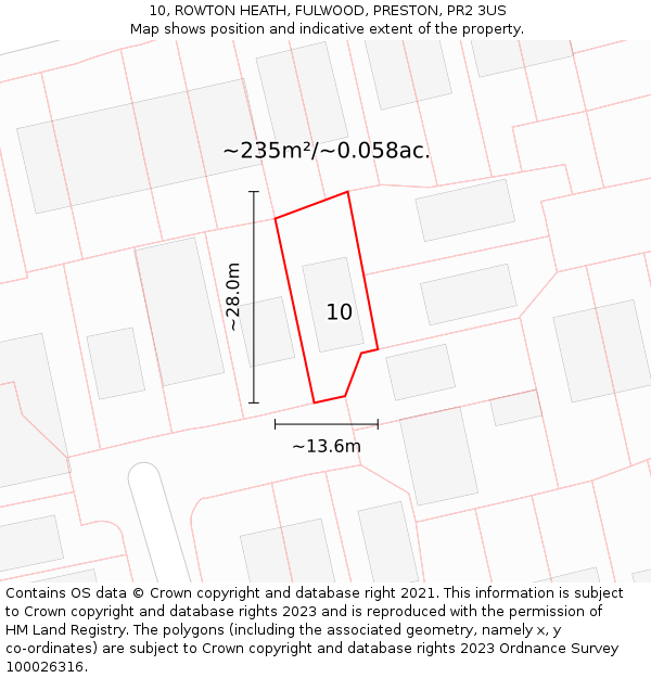 10, ROWTON HEATH, FULWOOD, PRESTON, PR2 3US: Plot and title map