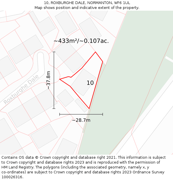 10, ROXBURGHE DALE, NORMANTON, WF6 1UL: Plot and title map