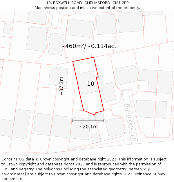 10, ROXWELL ROAD, CHELMSFORD, CM1 2PP: Plot and title map