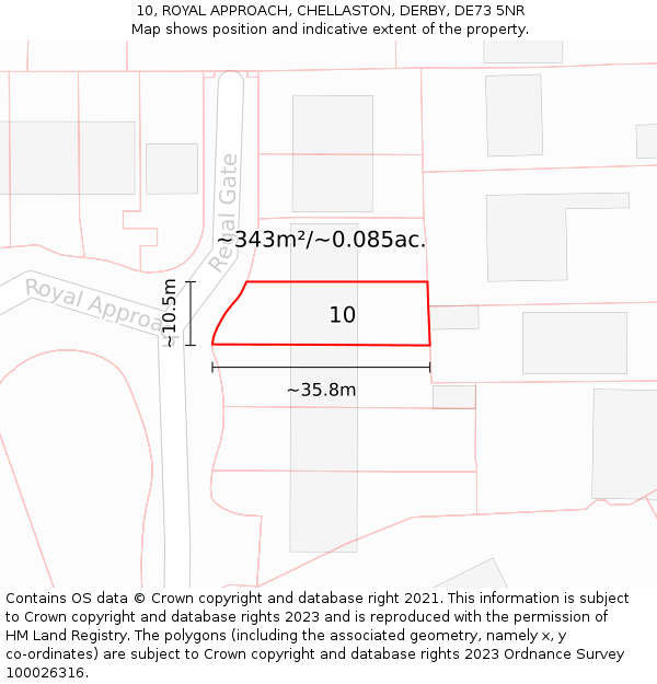 10, ROYAL APPROACH, CHELLASTON, DERBY, DE73 5NR: Plot and title map