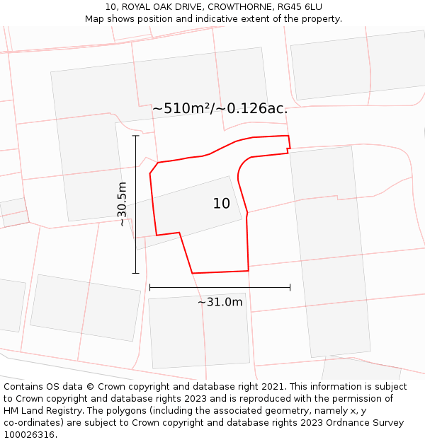 10, ROYAL OAK DRIVE, CROWTHORNE, RG45 6LU: Plot and title map