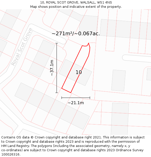 10, ROYAL SCOT GROVE, WALSALL, WS1 4NS: Plot and title map