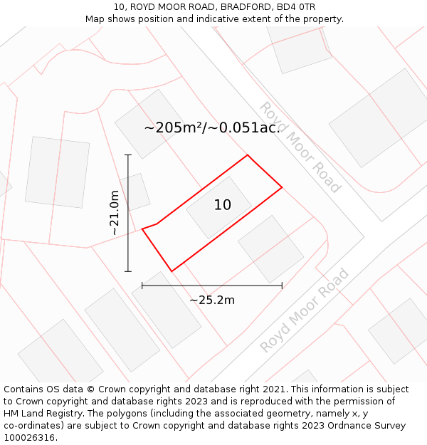 10, ROYD MOOR ROAD, BRADFORD, BD4 0TR: Plot and title map