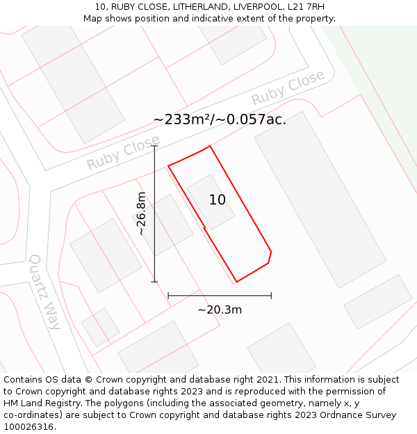 10, RUBY CLOSE, LITHERLAND, LIVERPOOL, L21 7RH: Plot and title map