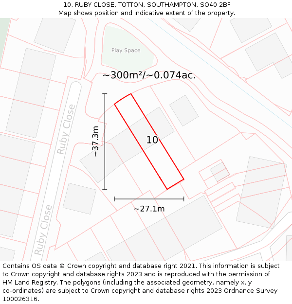 10, RUBY CLOSE, TOTTON, SOUTHAMPTON, SO40 2BF: Plot and title map