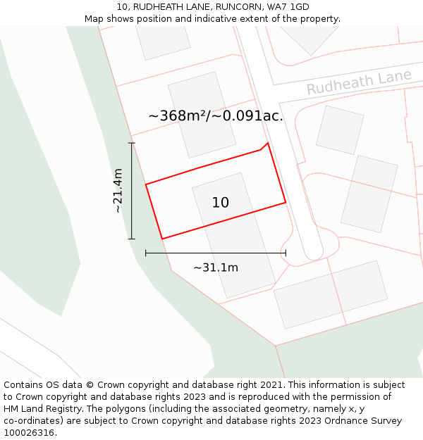 10, RUDHEATH LANE, RUNCORN, WA7 1GD: Plot and title map