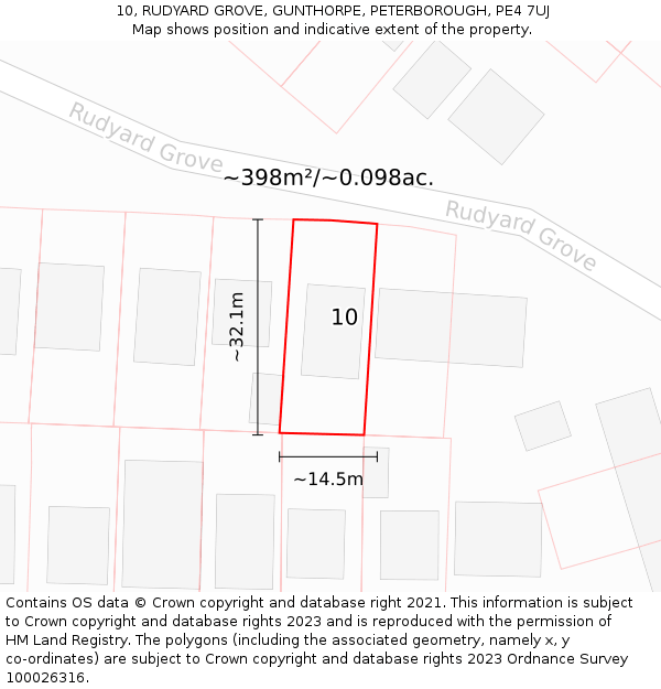 10, RUDYARD GROVE, GUNTHORPE, PETERBOROUGH, PE4 7UJ: Plot and title map