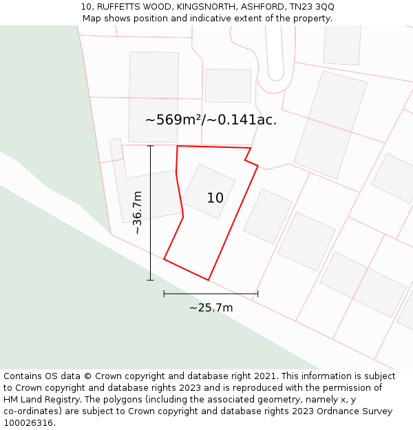 10, RUFFETTS WOOD, KINGSNORTH, ASHFORD, TN23 3QQ: Plot and title map