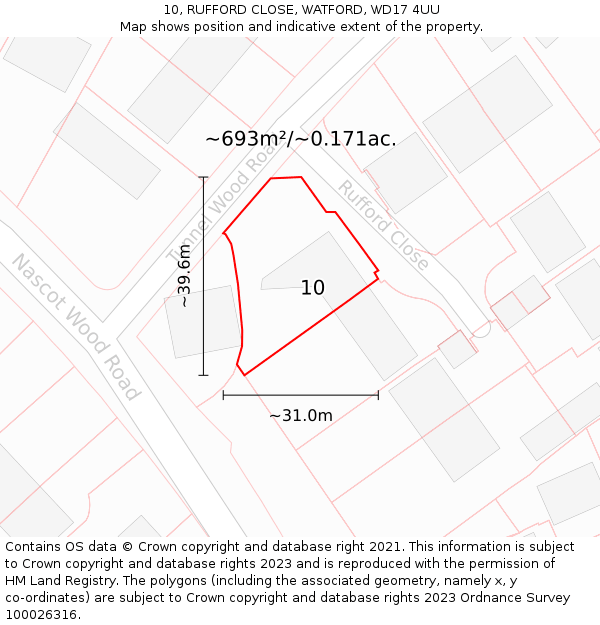 10, RUFFORD CLOSE, WATFORD, WD17 4UU: Plot and title map