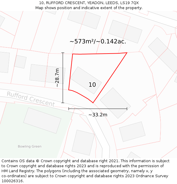 10, RUFFORD CRESCENT, YEADON, LEEDS, LS19 7QX: Plot and title map