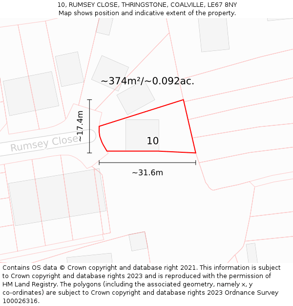 10, RUMSEY CLOSE, THRINGSTONE, COALVILLE, LE67 8NY: Plot and title map