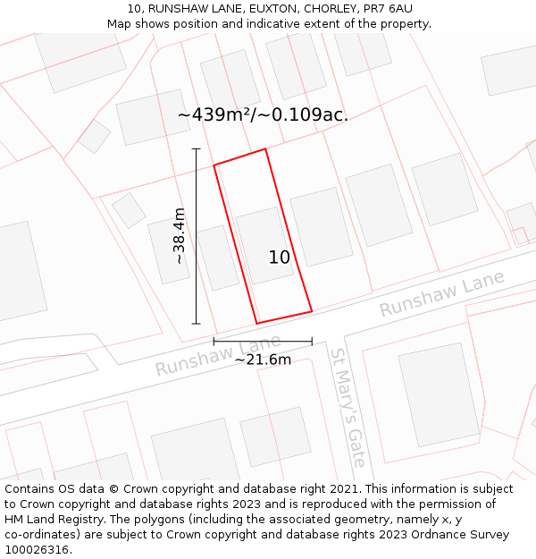 10, RUNSHAW LANE, EUXTON, CHORLEY, PR7 6AU: Plot and title map