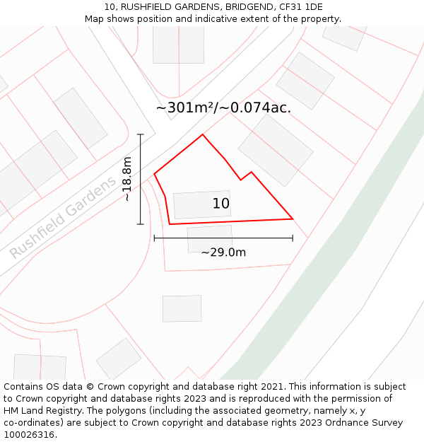 10, RUSHFIELD GARDENS, BRIDGEND, CF31 1DE: Plot and title map