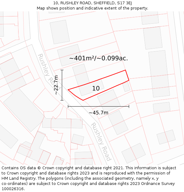 10, RUSHLEY ROAD, SHEFFIELD, S17 3EJ: Plot and title map