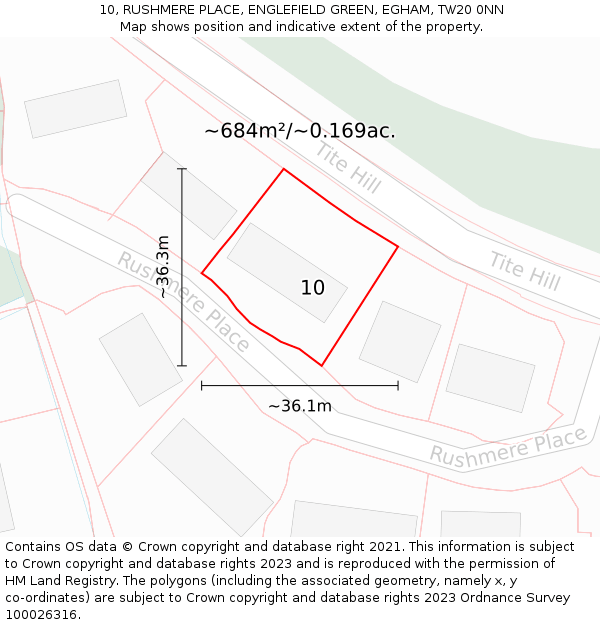 10, RUSHMERE PLACE, ENGLEFIELD GREEN, EGHAM, TW20 0NN: Plot and title map