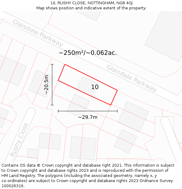 10, RUSHY CLOSE, NOTTINGHAM, NG8 4GJ: Plot and title map