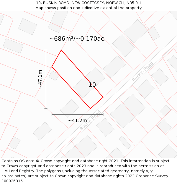 10, RUSKIN ROAD, NEW COSTESSEY, NORWICH, NR5 0LL: Plot and title map