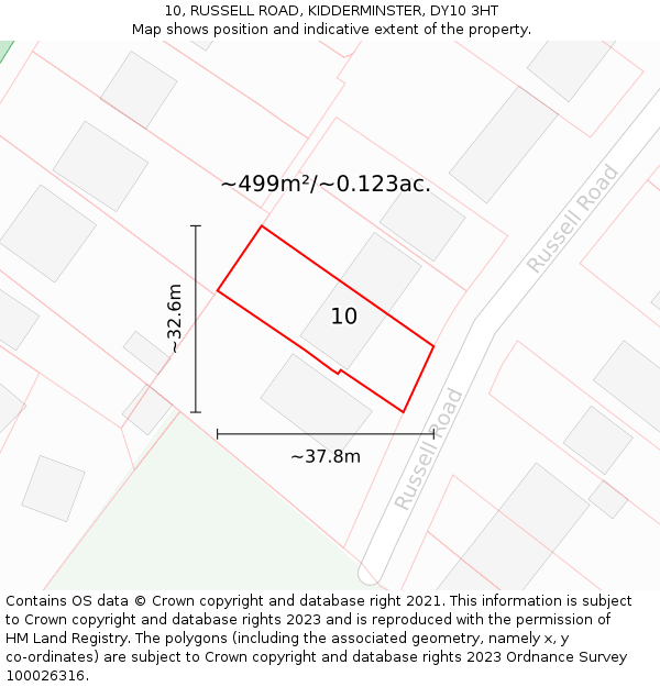 10, RUSSELL ROAD, KIDDERMINSTER, DY10 3HT: Plot and title map