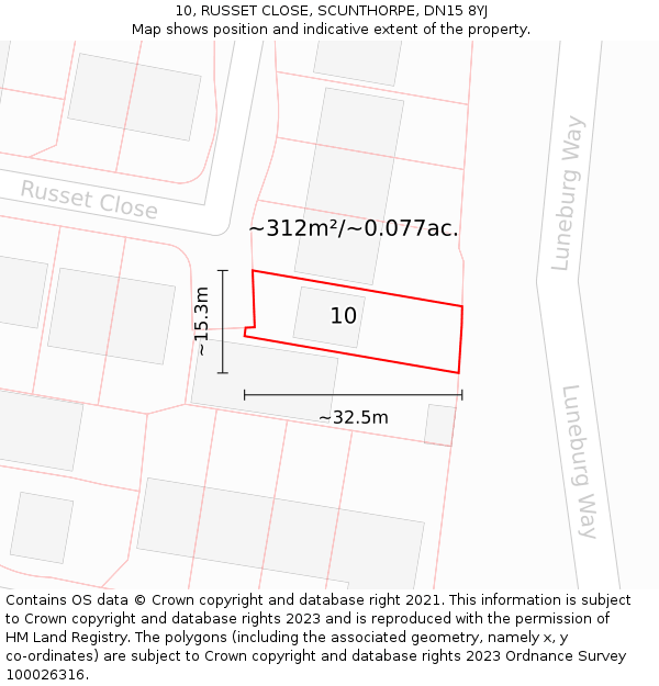 10, RUSSET CLOSE, SCUNTHORPE, DN15 8YJ: Plot and title map