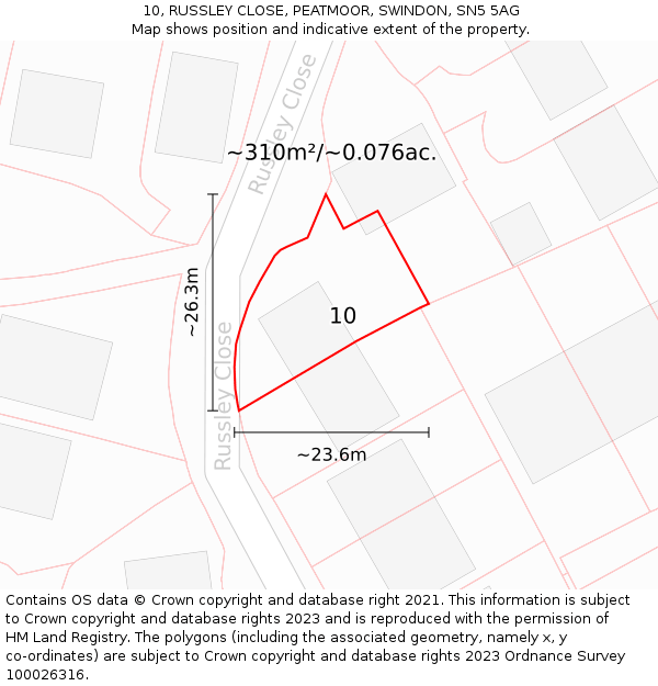 10, RUSSLEY CLOSE, PEATMOOR, SWINDON, SN5 5AG: Plot and title map