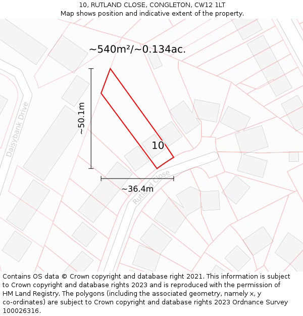 10, RUTLAND CLOSE, CONGLETON, CW12 1LT: Plot and title map