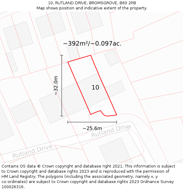 10, RUTLAND DRIVE, BROMSGROVE, B60 2PB: Plot and title map
