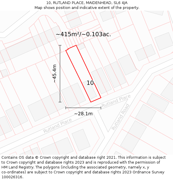 10, RUTLAND PLACE, MAIDENHEAD, SL6 4JA: Plot and title map