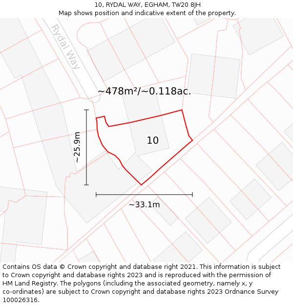 10, RYDAL WAY, EGHAM, TW20 8JH: Plot and title map