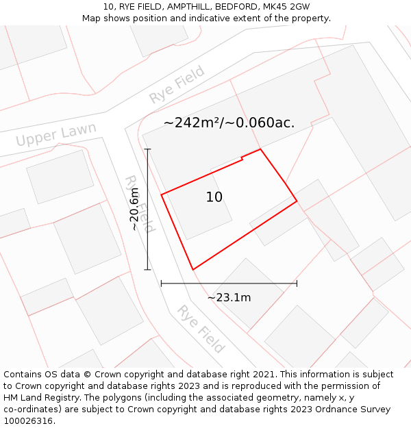 10, RYE FIELD, AMPTHILL, BEDFORD, MK45 2GW: Plot and title map