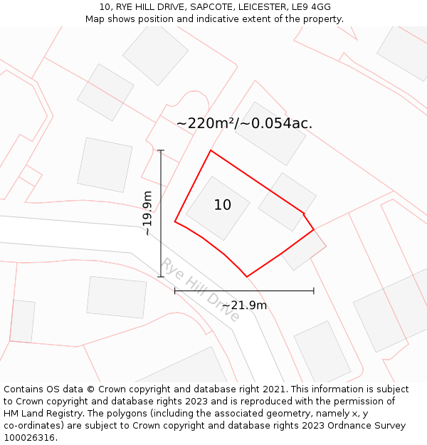 10, RYE HILL DRIVE, SAPCOTE, LEICESTER, LE9 4GG: Plot and title map