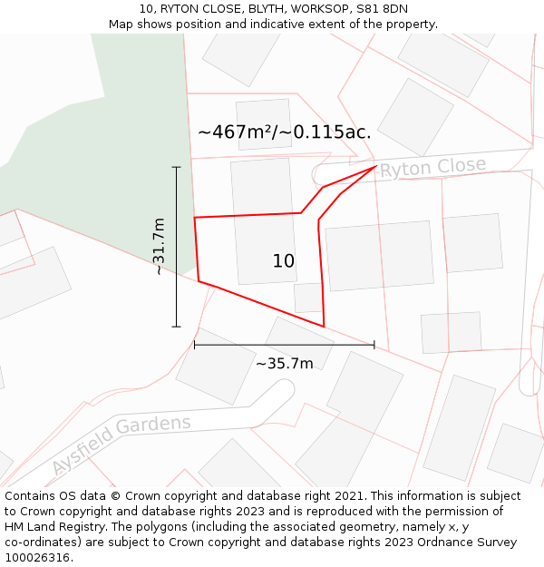 10, RYTON CLOSE, BLYTH, WORKSOP, S81 8DN: Plot and title map