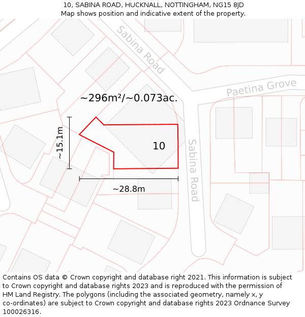 10, SABINA ROAD, HUCKNALL, NOTTINGHAM, NG15 8JD: Plot and title map