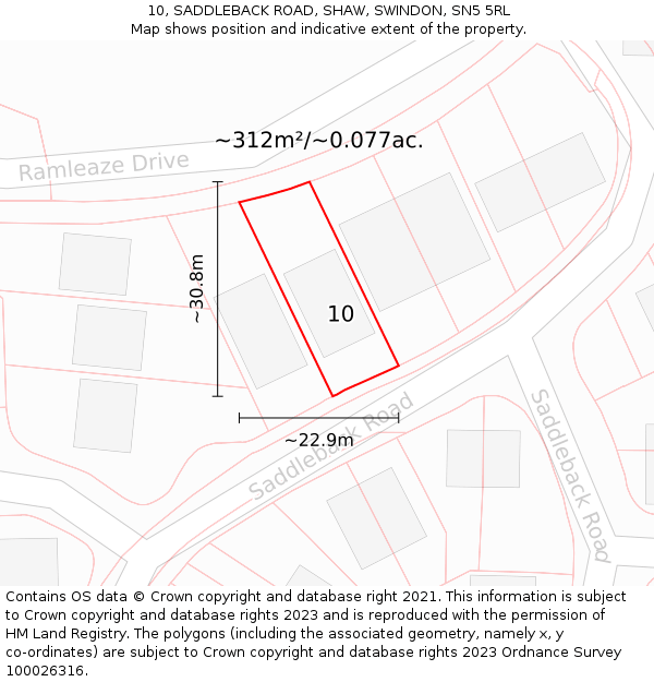 10, SADDLEBACK ROAD, SHAW, SWINDON, SN5 5RL: Plot and title map