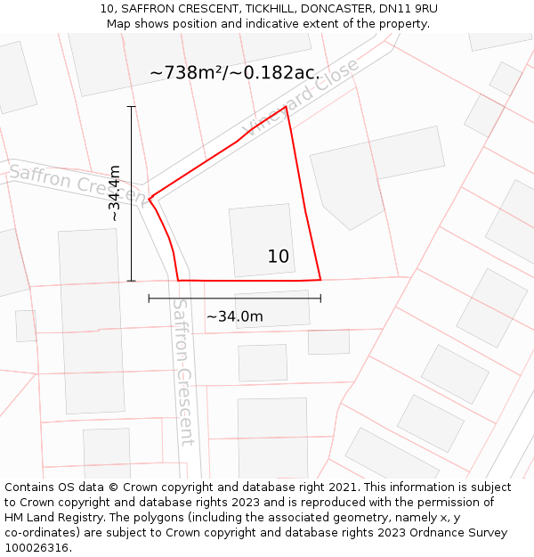10, SAFFRON CRESCENT, TICKHILL, DONCASTER, DN11 9RU: Plot and title map