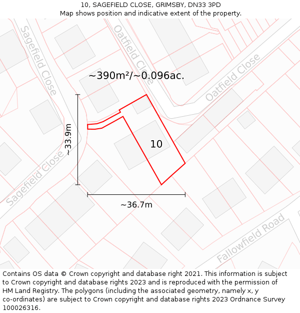 10, SAGEFIELD CLOSE, GRIMSBY, DN33 3PD: Plot and title map
