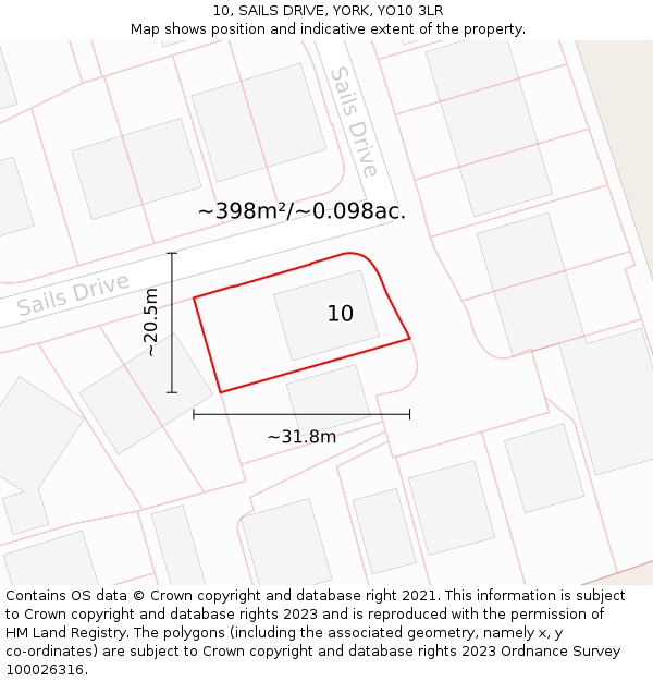 10, SAILS DRIVE, YORK, YO10 3LR: Plot and title map