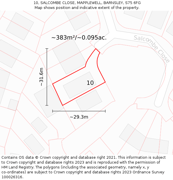 10, SALCOMBE CLOSE, MAPPLEWELL, BARNSLEY, S75 6FG: Plot and title map