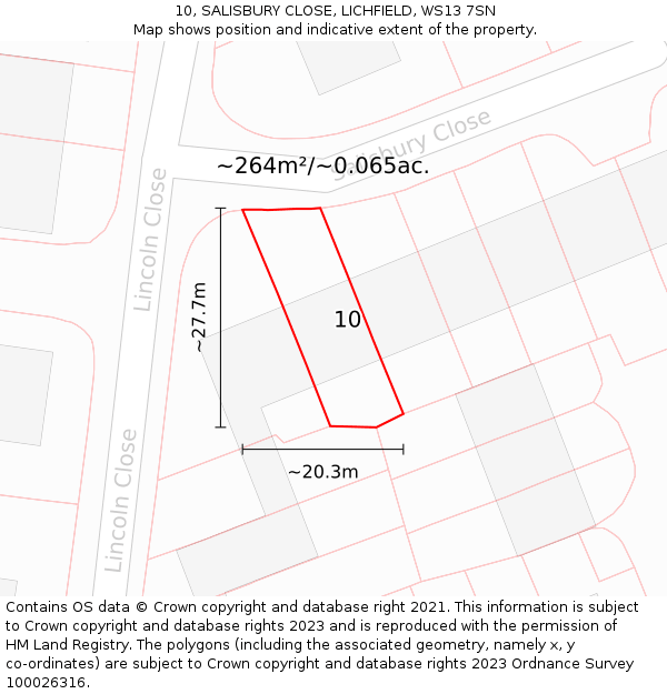10, SALISBURY CLOSE, LICHFIELD, WS13 7SN: Plot and title map