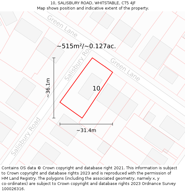 10, SALISBURY ROAD, WHITSTABLE, CT5 4JF: Plot and title map