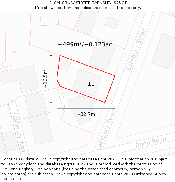 10, SALISBURY STREET, BARNSLEY, S75 2TL: Plot and title map