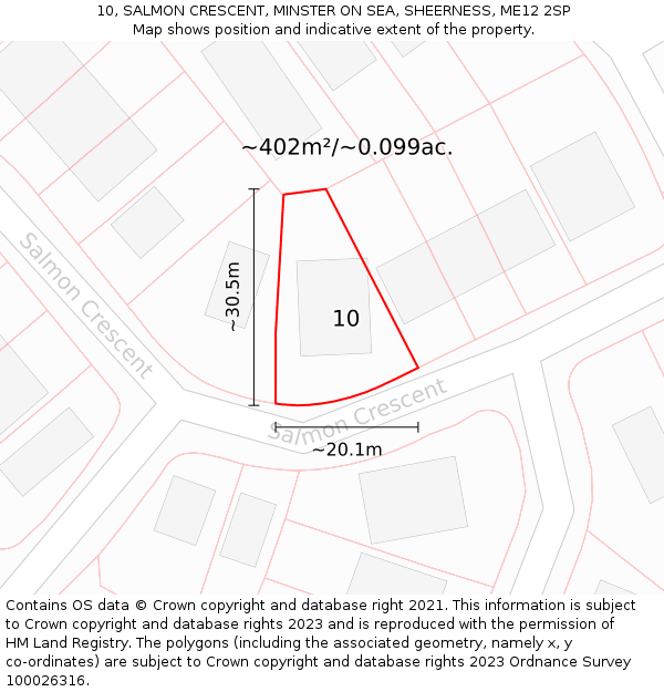 10, SALMON CRESCENT, MINSTER ON SEA, SHEERNESS, ME12 2SP: Plot and title map