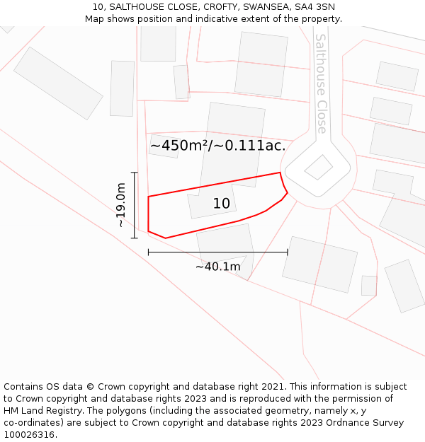10, SALTHOUSE CLOSE, CROFTY, SWANSEA, SA4 3SN: Plot and title map
