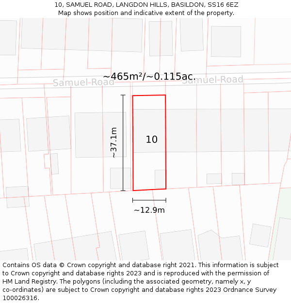 10, SAMUEL ROAD, LANGDON HILLS, BASILDON, SS16 6EZ: Plot and title map