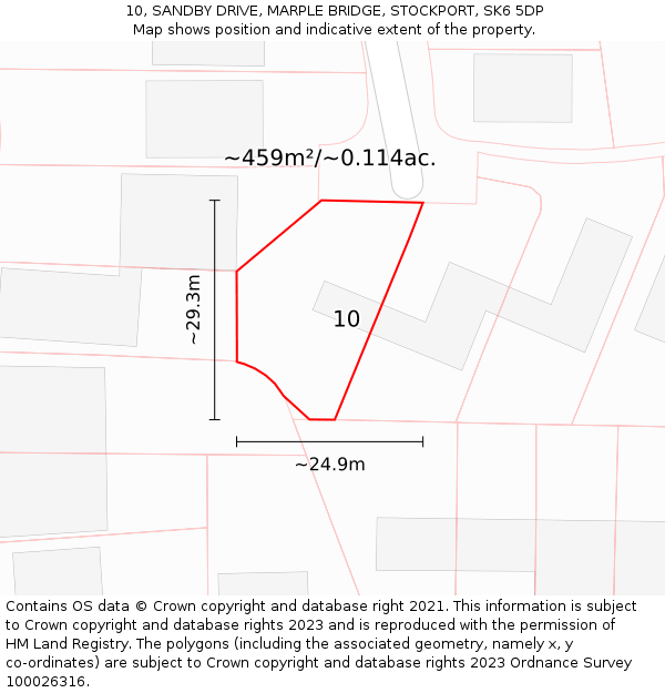 10, SANDBY DRIVE, MARPLE BRIDGE, STOCKPORT, SK6 5DP: Plot and title map