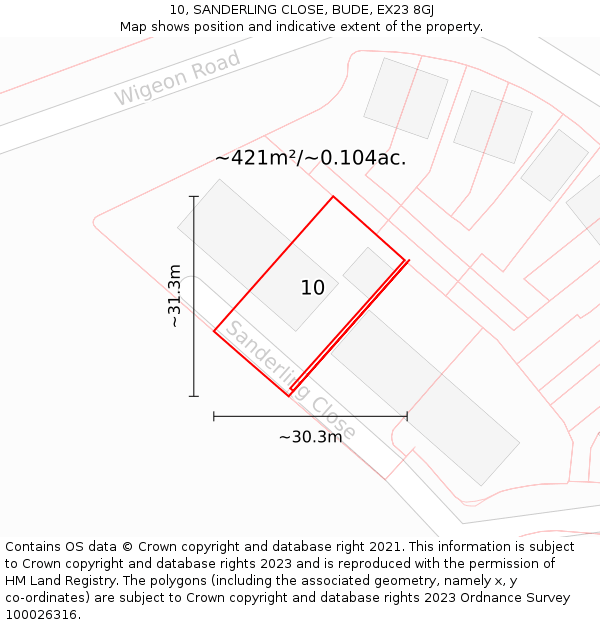 10, SANDERLING CLOSE, BUDE, EX23 8GJ: Plot and title map