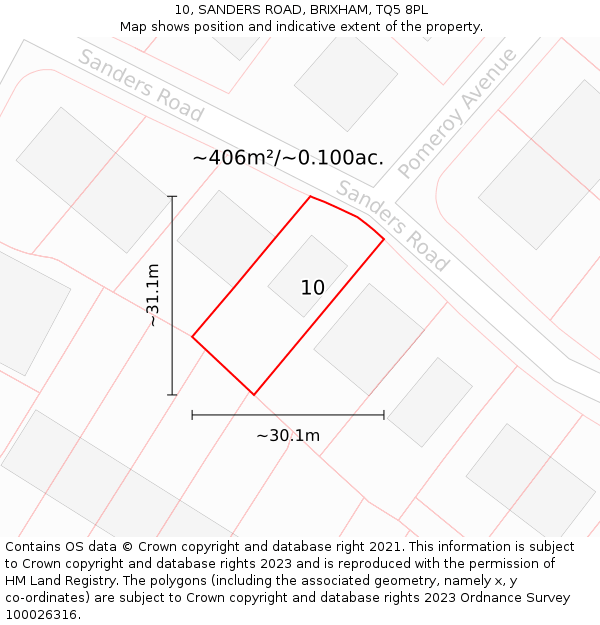 10, SANDERS ROAD, BRIXHAM, TQ5 8PL: Plot and title map